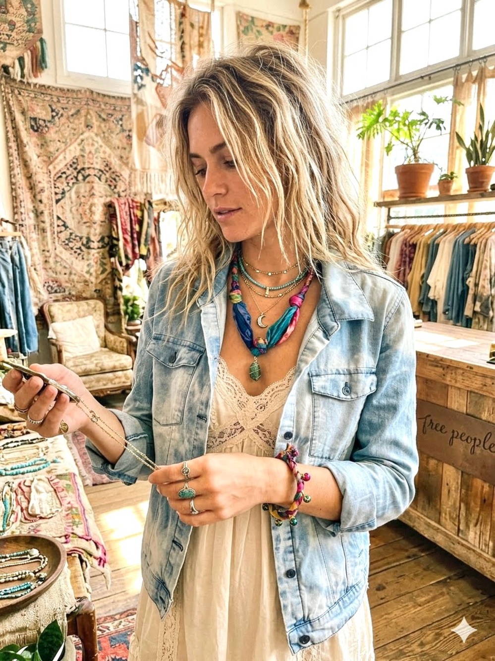 SILK Artisan set watercolour handwoven necklace & bracelet w Gypsy western vibe